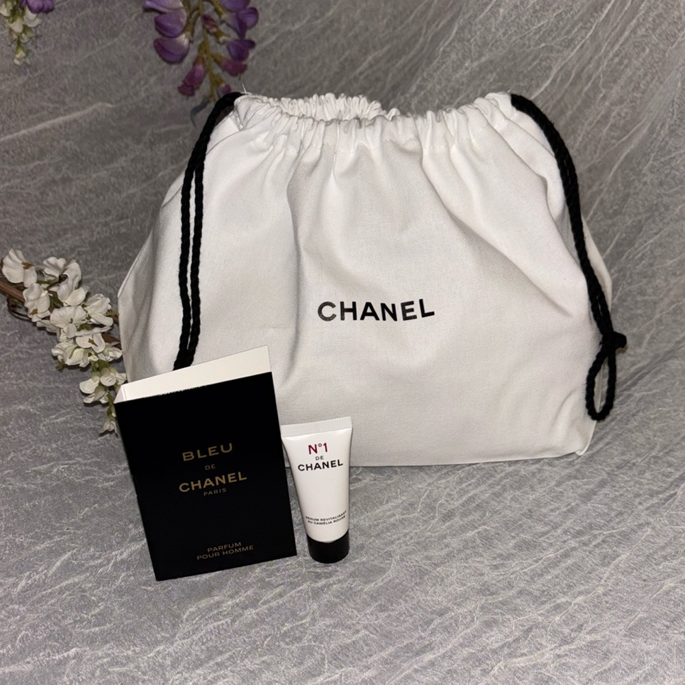 Authentic Chanel beauty cotton drawstring make up bag